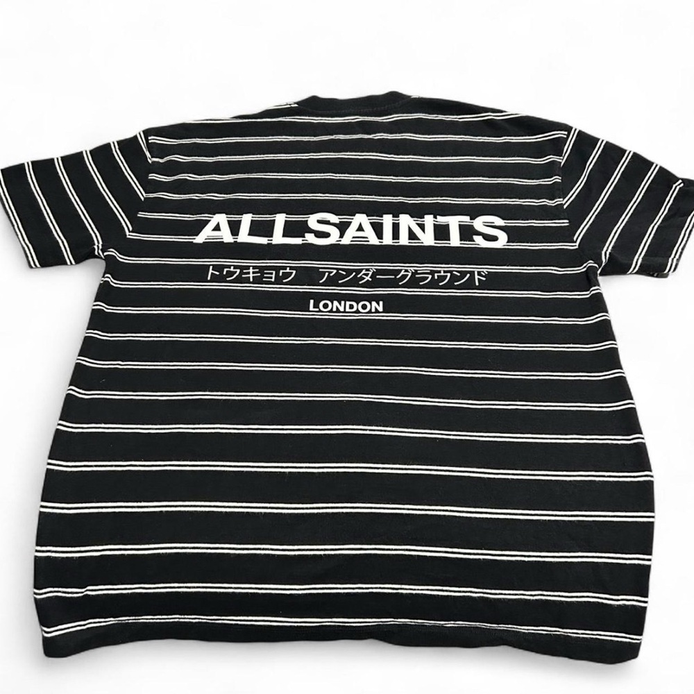 All Saints Black and White Striped Short Sleeve Tee